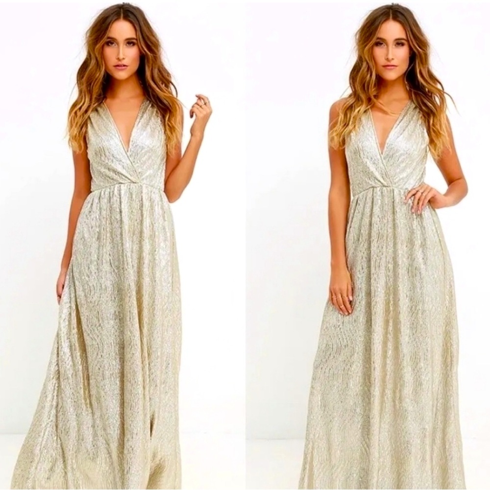 Lulu's Gold Maxi Formal Dress Size Medium